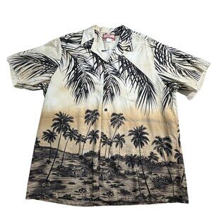 RJC Hawaiian Shirt 2XL Camp Palm Tree Sunset Print 100% Cotton Made In USA